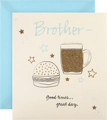 Hallmark Birthday Card for Brother - Classic Glitter Embellished Beer and Burger Design