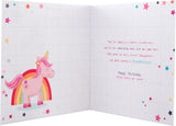 Cute Jumping Unicorn and Rainbow Design Daughter Birthday Card