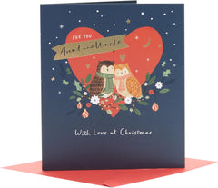 UK Greetings Christmas Card for Aunt & Uncle - Festive Owls Design