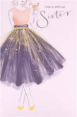 Pretty Dress Design Sister Birthday Card