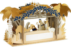3D Pop-Up Nativity Scene Christmas Card – Gold Foil Details, Blue