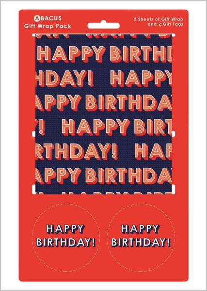 Happy Birthday Wrapping Paper 2 Sheets & 2 Tags