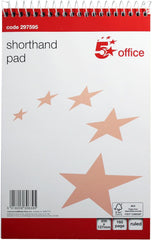 5 Star Shorthand Pad Wirebound Ruled 300pp 127 x 200mm Red & White (Pack of 2)