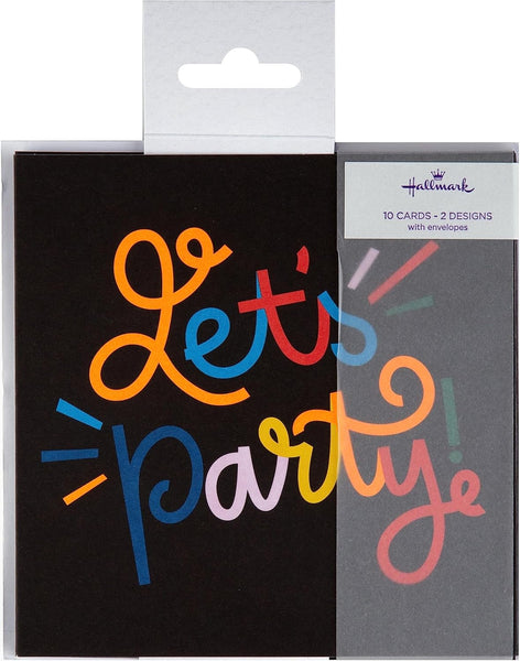 Multicoloured in 2 Vibrant Designs Pack of 10 Party Invitation Cards