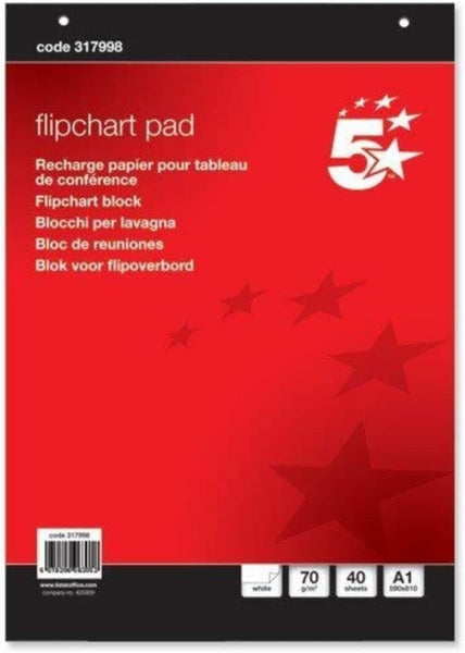 5 Star Office Flipchart Pad - A1 Plain, 40 Sheets, Perforated, Red
