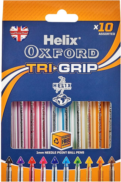 TriGrip Ballpoint Pens - Assorted Colours Pack of 10 | Comfortable Grip for Smooth Writing