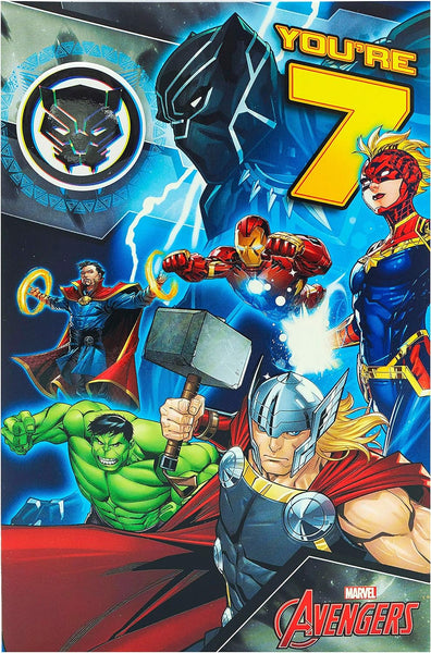 Marvel Avengers 7th Birthday Card with Badge