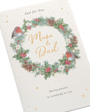 UK Greetings Christmas Card for Mum & Dad - Festive Wreath Design