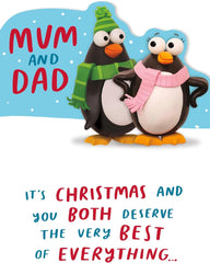 Crackers Mum and Dad Funny Penguin Christmas Greeting Card