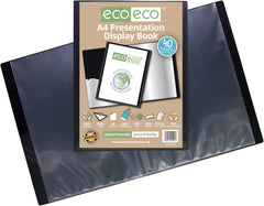 A4 Black 40-Pocket Presentation Display Book – 50% Recycled, Eco-Friendly & Durable