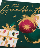 UK Greetings Christmas Card for Granddaughter - Baubles & Present Design