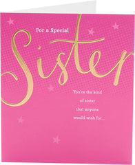 UK Greetings Birthday Card for Sister - Pink & Gold Design