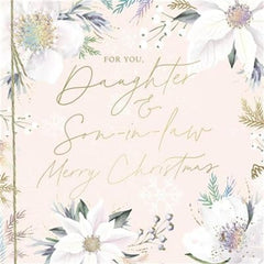 UK Greetings Special Daughter and Son-in-Law Christmas Card - White Poinsettia Flowers with Foil Details - Eco-Friendly