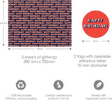 Happy Birthday Wrapping Paper 2 Sheets & 2 Tags