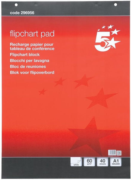 5 Star Office Flipchart Pad Perforated 40 Sheets A1 Plain (Pack of 5)