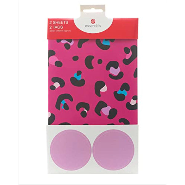 Pink Leopard Print Gift Wrap Pack Contains 2 Sheets & Tags Wrapping Paper
