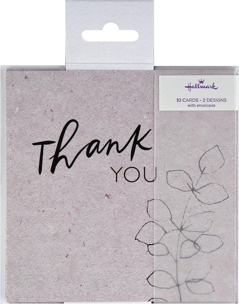 Hallmark Thank You Cards - Pack of 10 in 2 Classic Designs, Grey & Brown,25566740