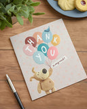 Boofle Holding Thank You Lettering Balloons Card