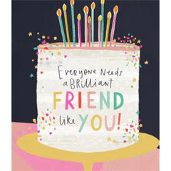 UK Greetings Artistic Female 'Brilliant Friend' Greeting Card - Giant Birthday Cake - With A Gold Foil Finish - From The Carlton Cards Range