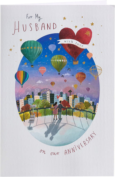 Colourful Hot Air Balloon Design Husband Anniversary Card