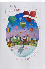 Colourful Hot Air Balloon Design Husband Anniversary Card