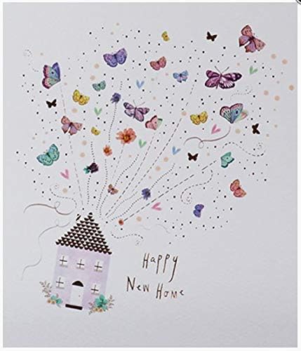 Paperlink New Home Greetings Card - Artistic House with Floating Butterflies - Foil Finish - For Her