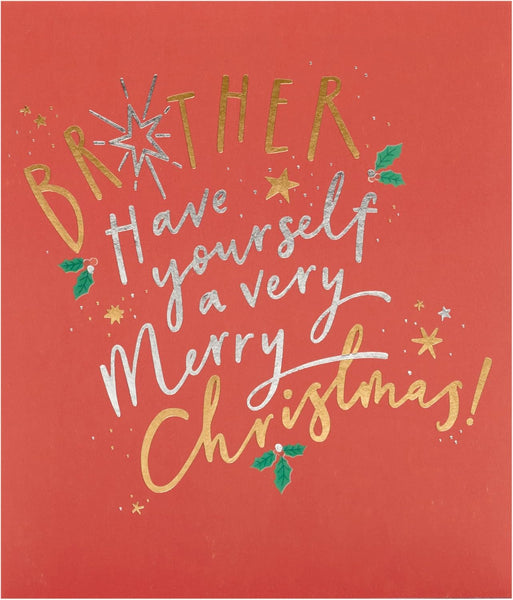 UK Greetings Christmas Card for Brother - Red & Gold Design
