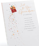 Festive Christmas Card for Grandson – Present and Snowflake Illustration