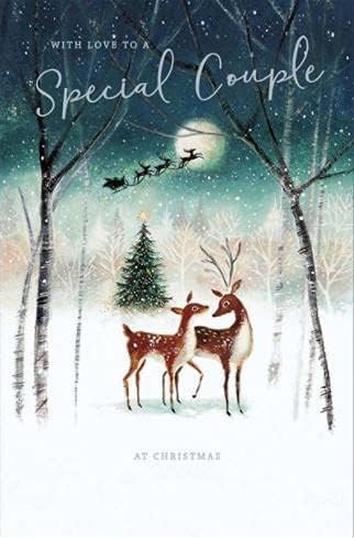 Special Couple 'Happy Christmas' Card - Stunning Design with Reindeer in the Snow - for Both of You