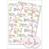 Happy Birthday Text Wrapping Paper 2 Sheets & 2 Tags