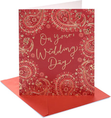 UK Greetings | Wedding Card | Bride & Groom Red & Gold Design