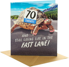 UK Greetings | 70th Birthday Card | Happy Birthday Gifts | Her/Him | Funny Tortoise Design | With Envelope | 165 x 190 mm