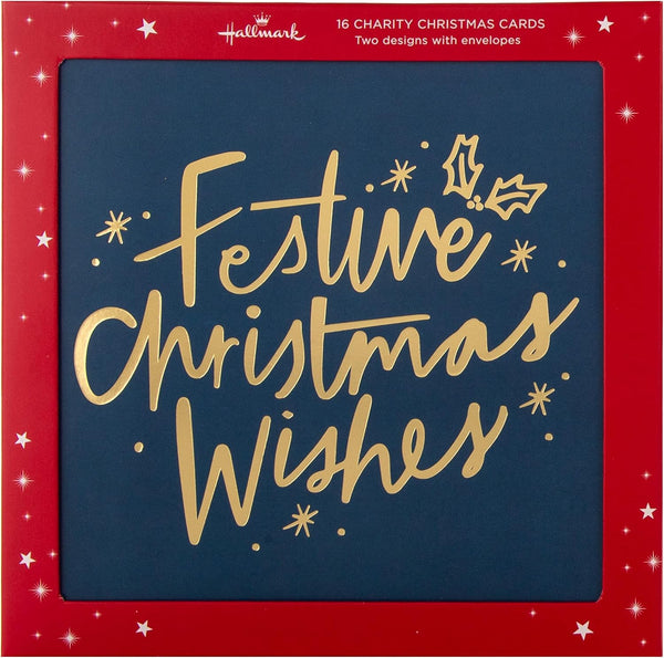 Text Based Gold, Red, Blue Pack of 16 Cards in 2 Designs Multipack Christmas Cards