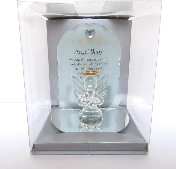 Thoughts of you Memorial Glass Angel Baby Ornament with Verse