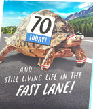 UK Greetings | 70th Birthday Card | Happy Birthday Gifts | Her/Him | Funny Tortoise Design | With Envelope | 165 x 190 mm