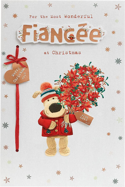 Boofle Fianc�e Christmas Card with Envelope - Sweet Design and Bouquet of flowers, Multi