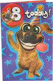 Wacky Dog Design 8th Birthday Card with Badge