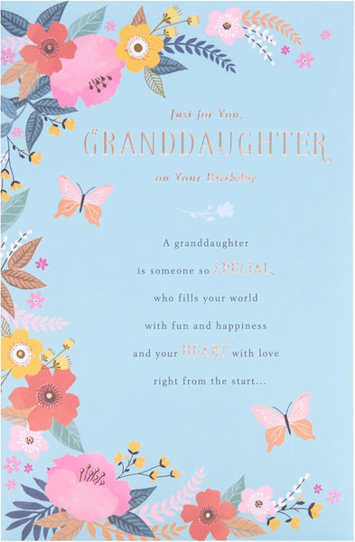 UK Greetings | Birthday Card for Granddaughter | Happy Birthday Gifts | Her, Girls, Women | Blue & Floral Design | With Envelope | 155 x 235 mm