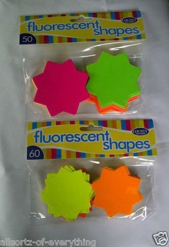 Fluorescent Star Cut-Out Shapes – Pack of 60 Large 60mm Assorted Stars for Crafts & Displays