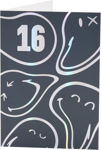 Smiley World 16th Birthday Card – Silver Foil Design, Fun & Trendy Teenage Celebration Greeting
