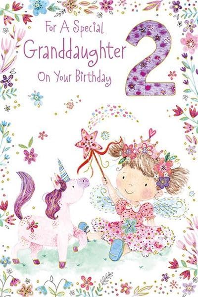 Granddaughter 2nd Birthday Card - Age 2 - Fairy Girl and Unicorn