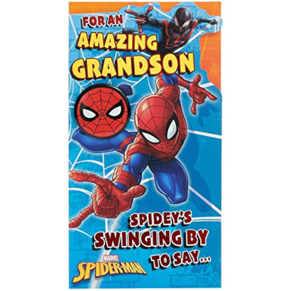 Marvel Spider-Man Birthday Card for Grandson With Envelope and Badge,Multi,121 mm x 229 mm