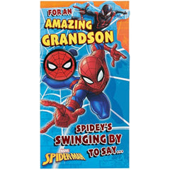 Marvel Spider-Man Birthday Card for Grandson With Envelope and Badge,Multi,121 mm x 229 mm