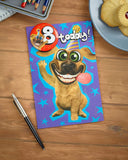 Wacky Dog Design 8th Birthday Card with Badge