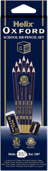 Helix Oxford HB Pencils x10 with Sharpener & Eraser | Back to School Stationery Set