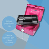 4" Pink Cash Box with Coin Slot and Lift out 6 Compartment Coin Tray