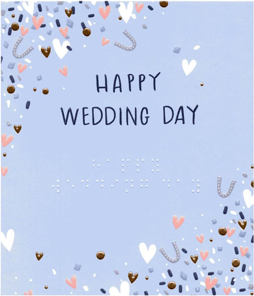 Happy Wedding Day Greeting Card With Braille Lettering blue
