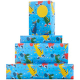 Skating Dinosaur Design Wrapping Paper 2 Sheets & 2 Tags