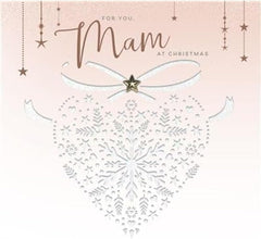 UK Greetings Mam Christmas Card - Patterned heart and stars with embellishments, die cut and foil, embossed details - Eco-Friendly