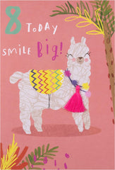 Quirky Llama Design with Tassel and Pom Pom Age 8 Birthday Card